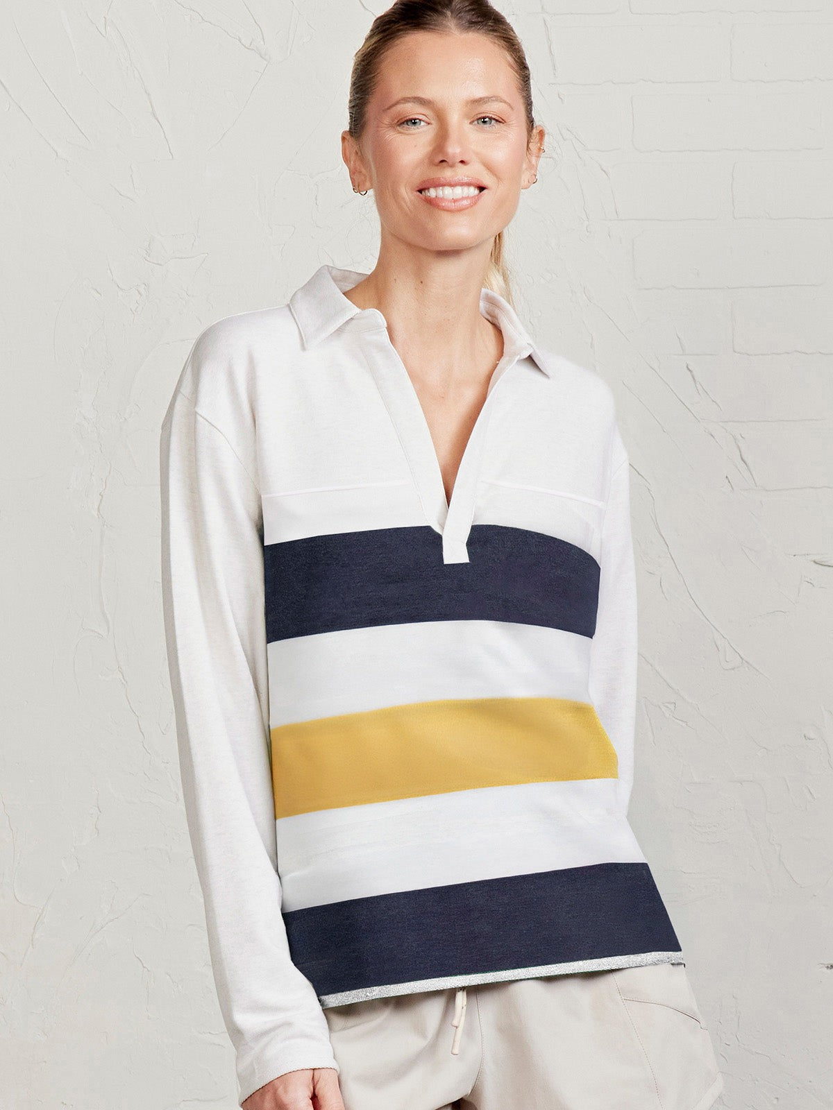 French Terry Polo Sweatshirt - Stripe