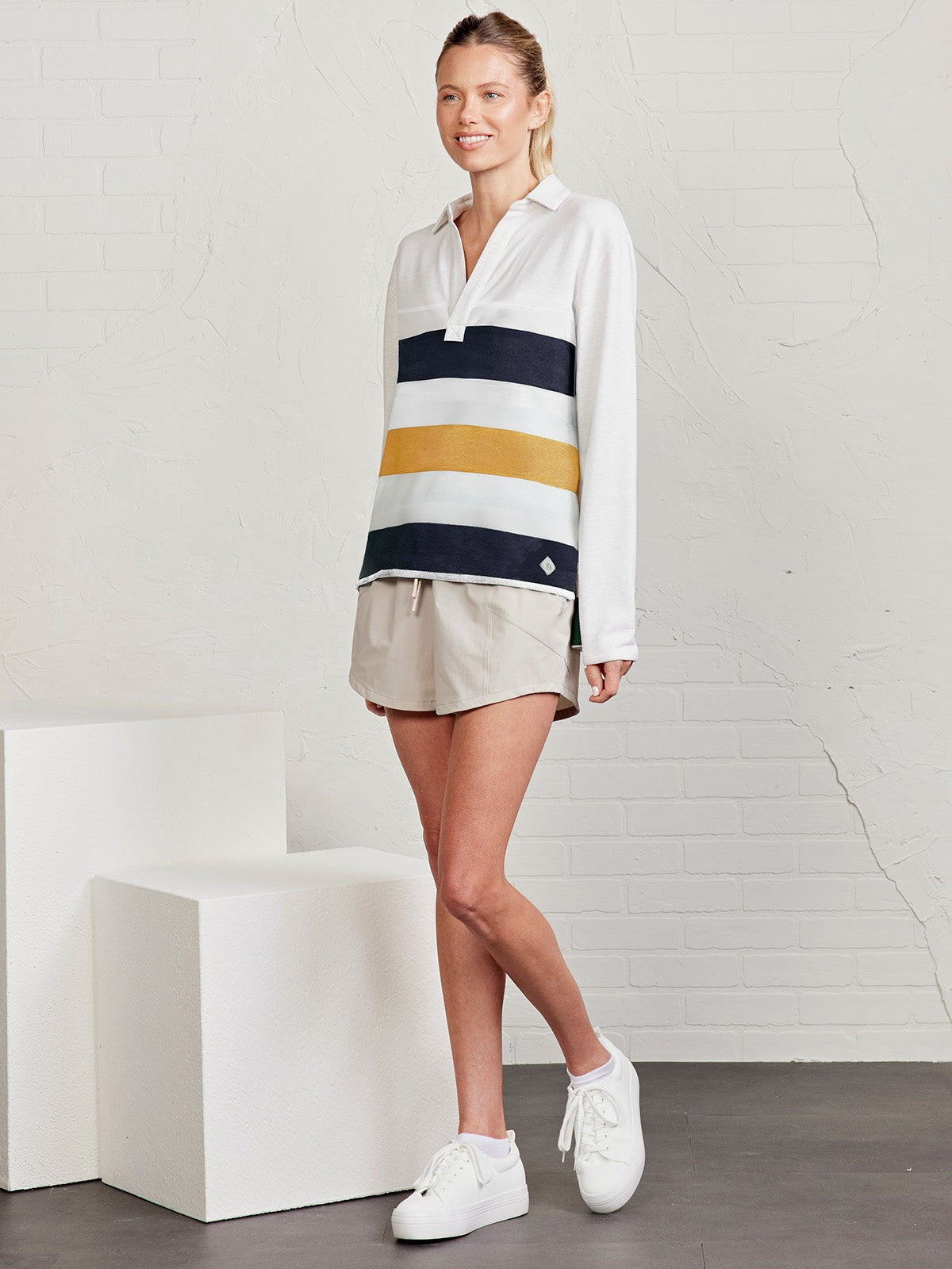 French Terry Polo Sweatshirt - Stripe